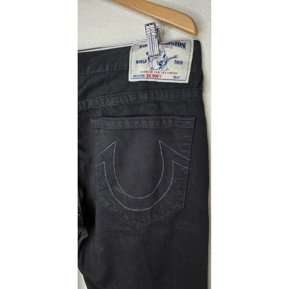 TRUE RELIGION Skinny Denim Jeans Men 36x34 Black Y2K Stitch Pocket